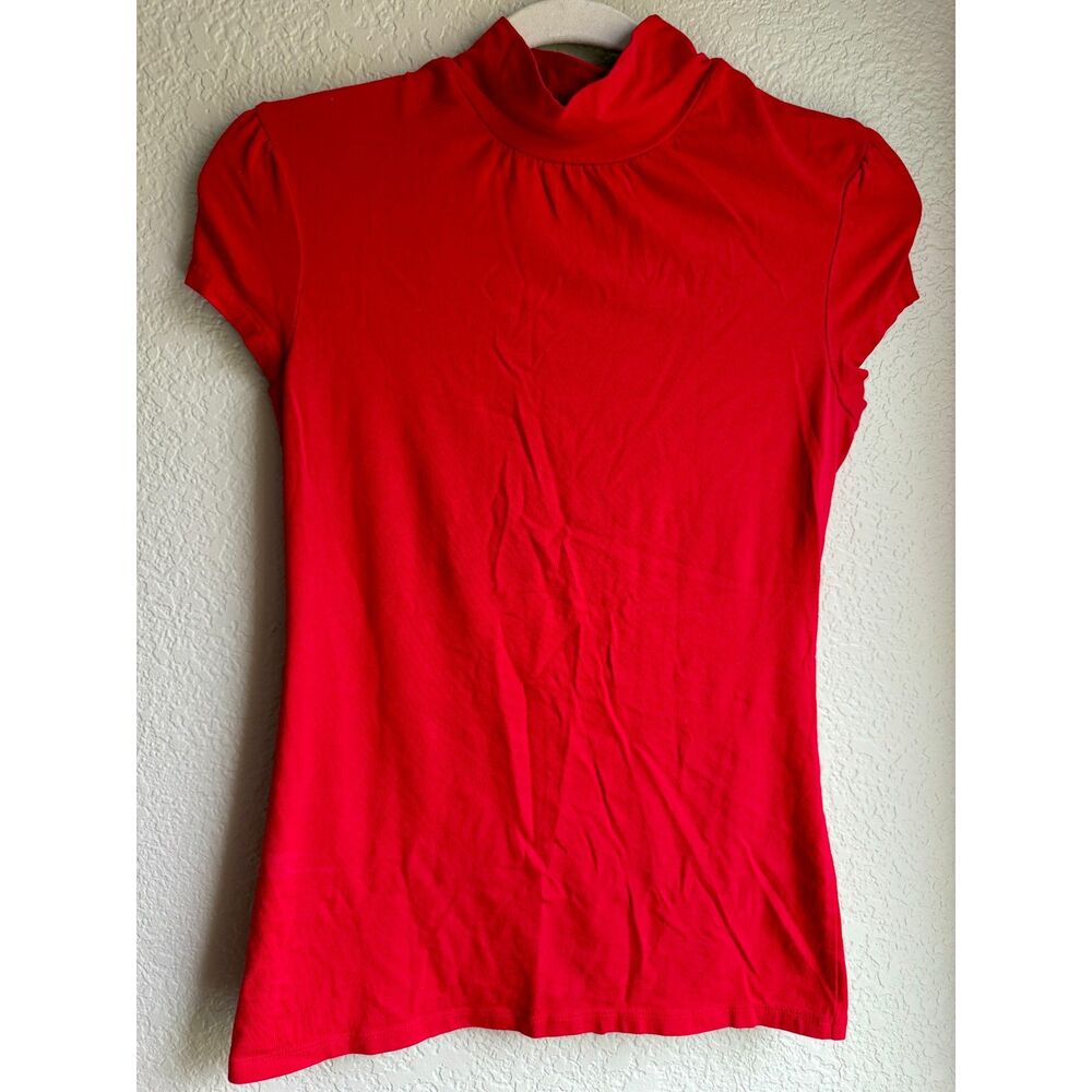 Y2K 2008 Express Red Mock Neck Top Small Short Sleeve Soft Modal Stretch
